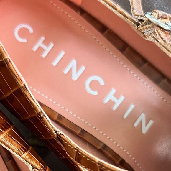 CHIN CHIN Designer Crocodile Print Square Toe Leather Fringe Heeled Loafers - Picture 9 of 15